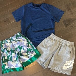 Boys Nike Club Fleece Basketball Shorts Dri Fit T Shirt Size M/L EUC